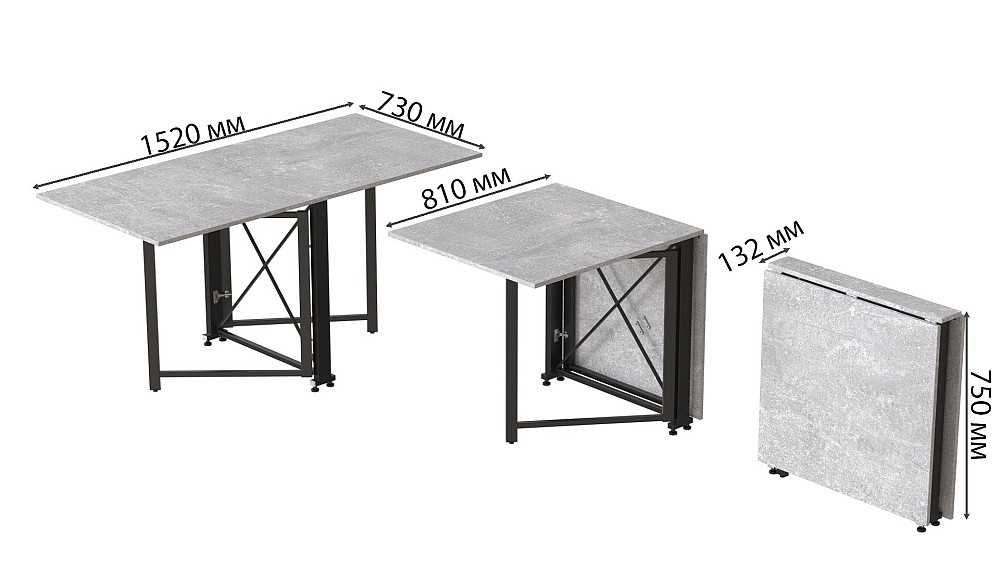 Стіл-книга трансформер Оріон 2 Ferrum-decor 750x1520x730 Чорний метал ДСП Бетон 16 мм (FRD-104589) Дніпро - фото 3