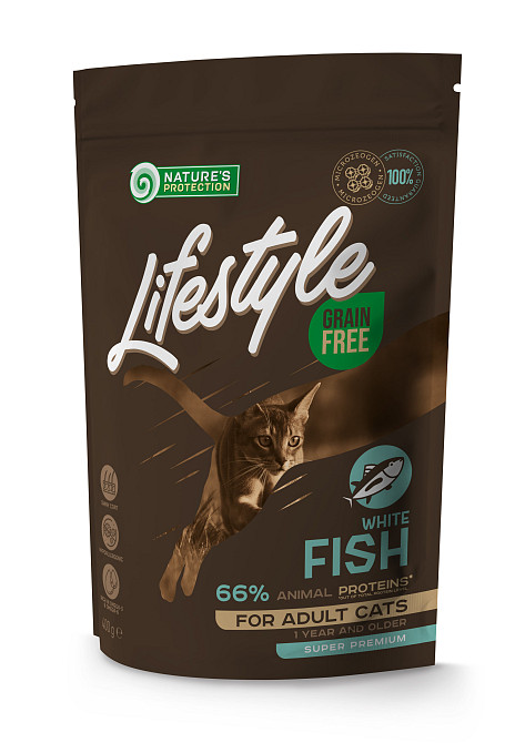 Nature's Protection Lifestyle Adult White fish Сухий беззерновий корм для котів з білою рибою, 400 г Київ - фото 1