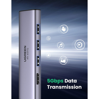 Концентратор Ugreen USB3.1 Type-C to HDMI 4K60Hz/USB 3.0х2/SD/TF/PD 100W 5-in-1 CM511 (60383) Винница - изображение 4