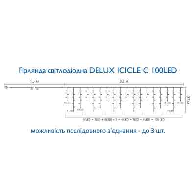 Гирлянда Delux ICICLE С 100 LED 3,2x0,7m синий/прозрачный IP20 (90015253) Винница
