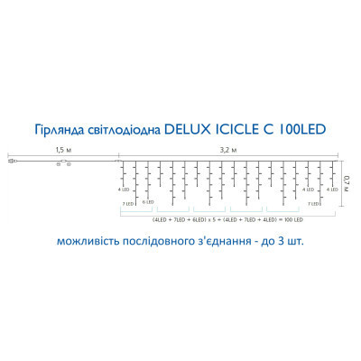 Гірлянда Delux ICICLE С 100 LED 3,2x0,7m синій/прозорий IP20 (90015253) Вінниця - фото 4