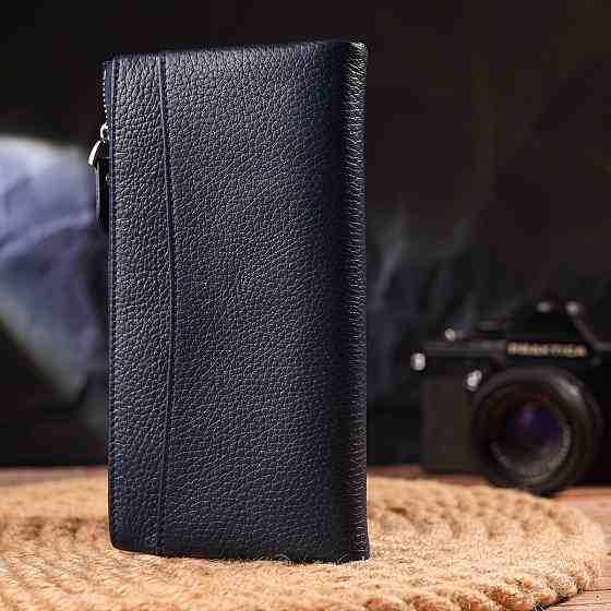 Удобный кошелек из натуральной зернистой кожи CANPELLINI 21635 Синий Киев