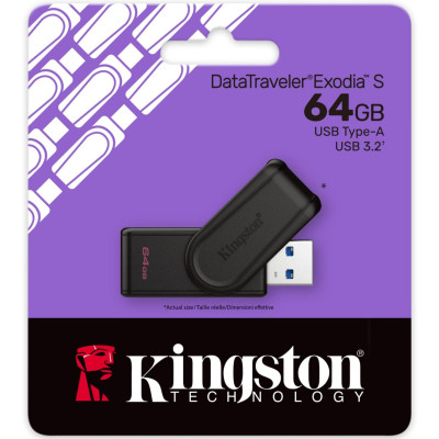 USB флеш накопичувач Kingston 64GB DataTraveler Exodia S Black USB 3.2 (DTXS/64GB) Вінниця - фото 3