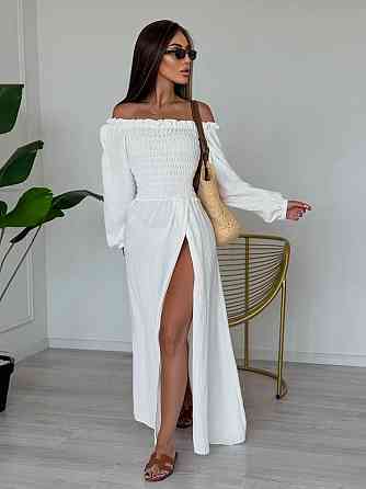 Жіноче романтичне плаття максі з натуральної тканини муслін 100% бавовна Біле, 42/44 Одеса