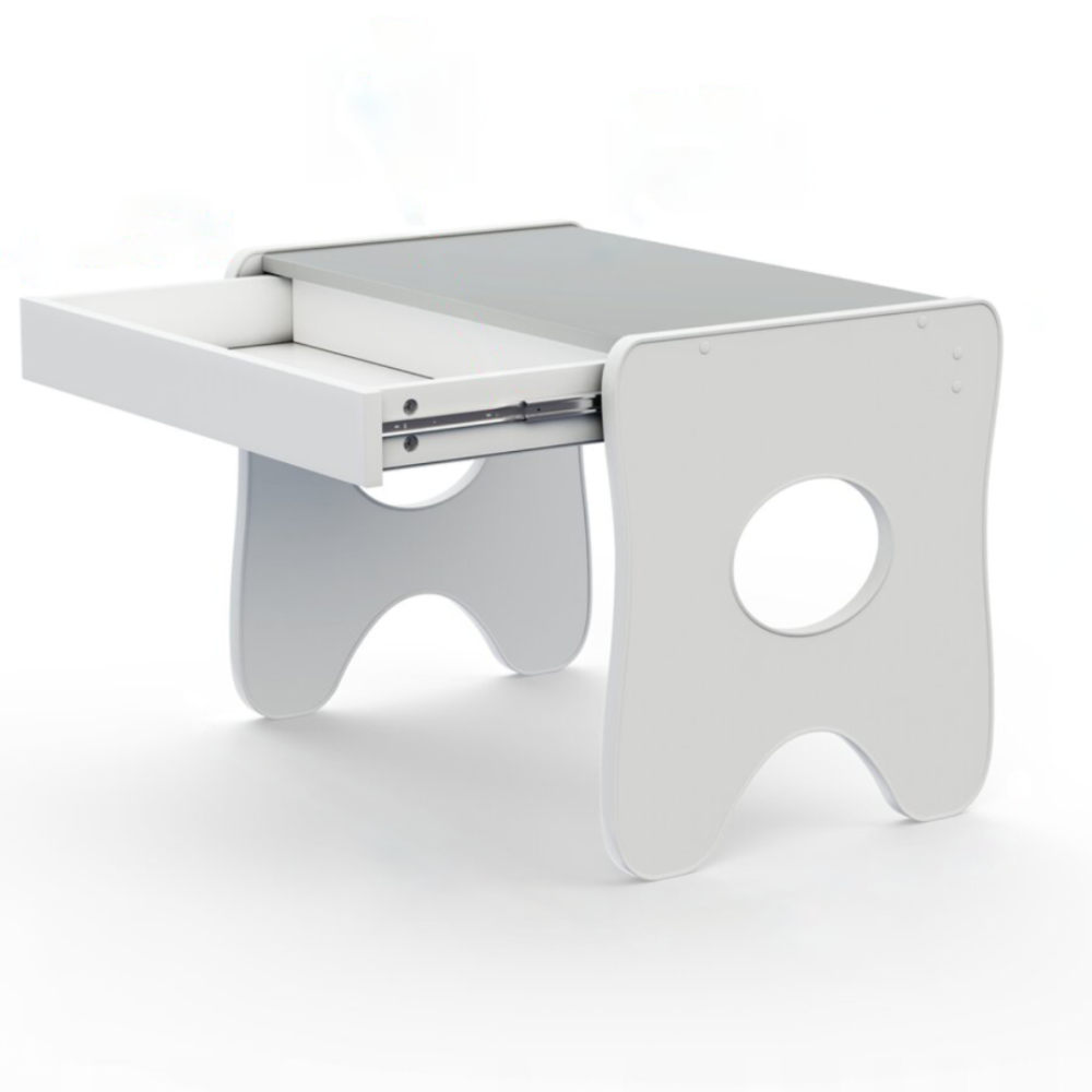 Зручний столик в дитячу кімнату 70×45×51, дитячий гральний стіл з шухлядкою, білий з деревом 1, Сірий, ламінована ДСП, № 1, ДСП, ДСП Київ - фото 1