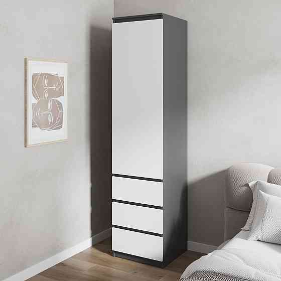 Шафа для одягу VAYS, пенал з полицями та шухлядами, без ручок R-35 Антрацит-Білий фасад Львів