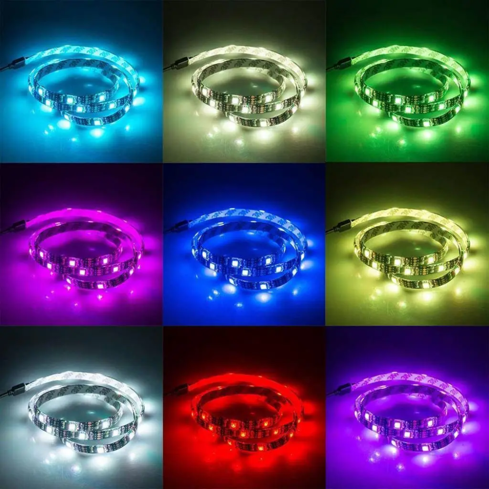 Світлодіодна USB RGB стрічка 5м SMD 5050 з пультом для підсвічування ТВ: клейка основа, чорний провід Одеса - фото 6