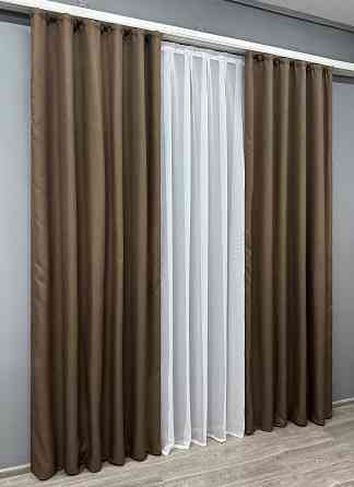 Комплект готових штор VR-Textil Льон-блекаут Льон Мішковина № 277ш Коричневий 100х270см 2 шт (31-023) Київ