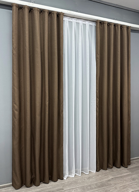 Комплект готових штор VR-Textil Льон-блекаут Льон Мішковина № 277ш Коричневий 100х270см 2 шт (31-023) Київ - фото 4