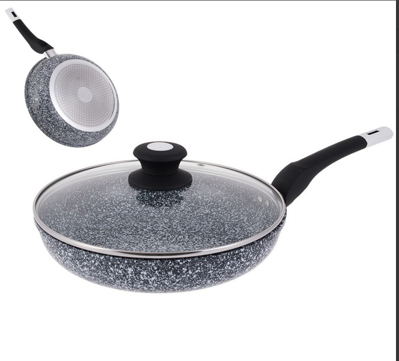 Сковорода с антипригарным гранитным покрытием UNIQUE UN-5112 18 см с крышкой/гранит  светлый - 12368 Одесса - изображение 5