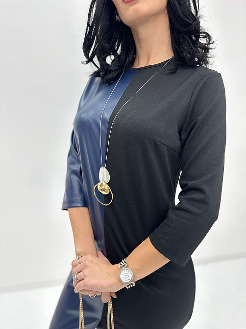 Сукня міді з екошкірою "Martina" оптом | Норма і батал Темно-синій, 54-56 Київ - фото 5