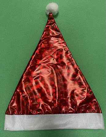 Новогодняя шапка красная блестящая для детей и взрослых - размер окружности около 56 см, текстиль Киев