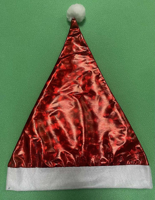 Новорічна шапка червона блискуча для дітей та дорослих, розмір по колу приблизно 56 см, текстиль Київ - фото 5
