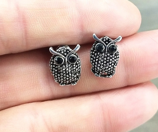 Сережки жіночі і дитячі "Сова" під срібло - довжина 1,5 см, ширина 1см, цинковий сплав Київ - фото 1