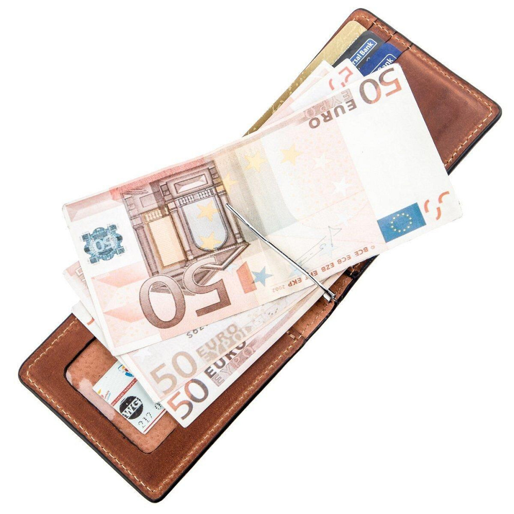 Компактний затискач для грошей без застібки GRANDE PELLE 11240 Коричневий Київ - фото 7