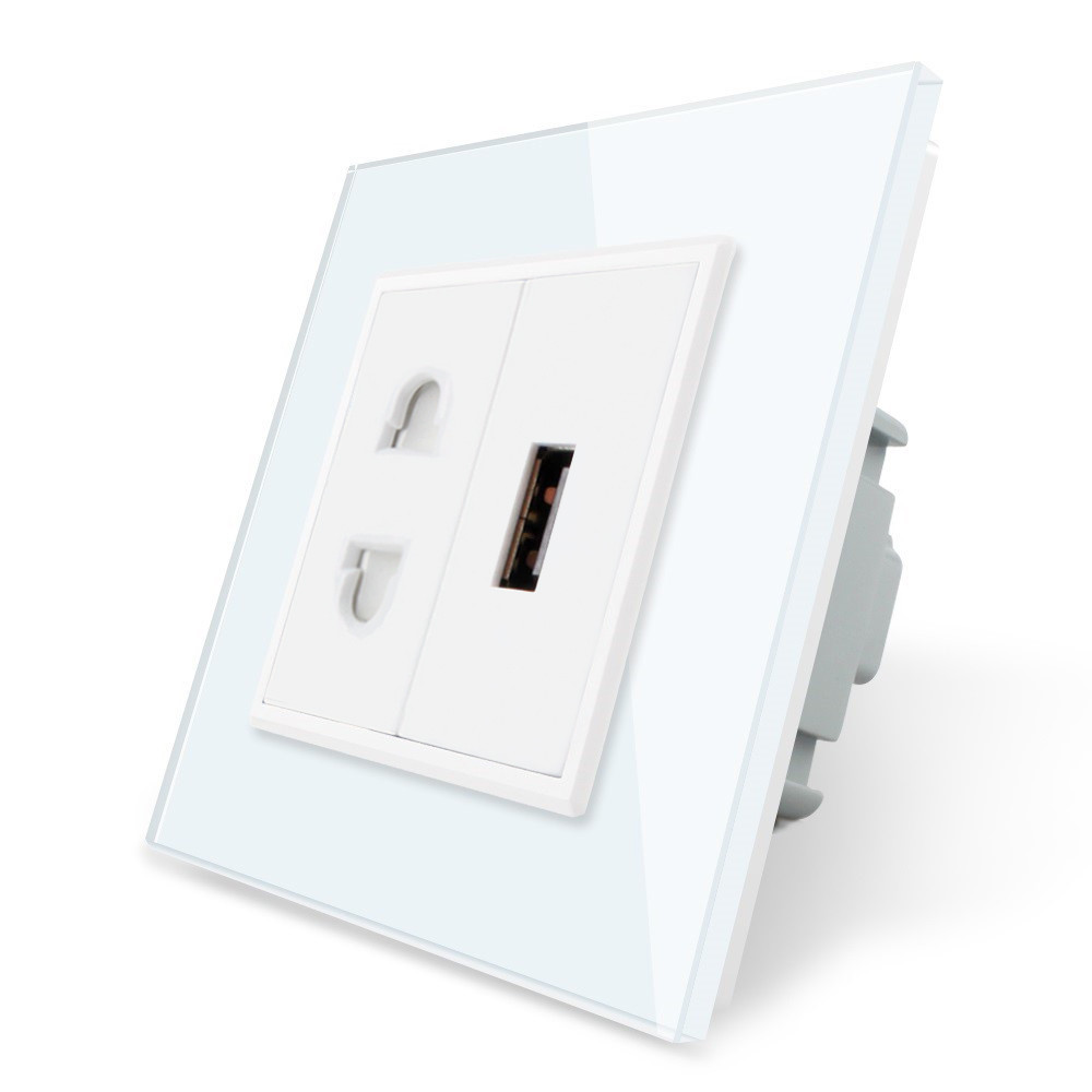 LIVOLO Розетка універсальна з USB розеткою Livolo білий скло (VL-C7C1AUSB-11) Киев - изображение 1
