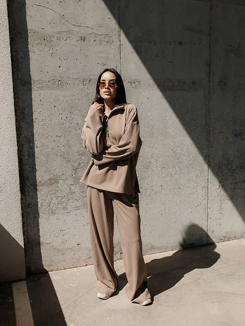 Женский повседневный оверсайз костюм двойка: кофта и штаны трикотаж пума рубчик Одесса - изображение 6