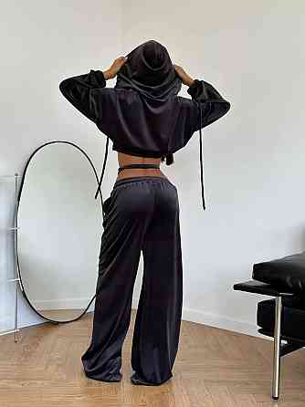 Жіночий стильний повсякденний велюровий костюм плюш-велюр Чорний, 40/42 Одеса