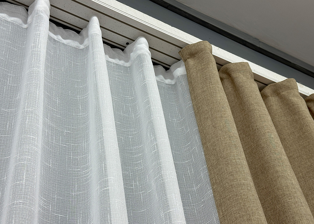 Комплект штор VR-Textil Льон Мішковина 150х270 2шт і Тюль 400х270 673ш-115т Капучино з білим 71-035/3 Київ - фото 8