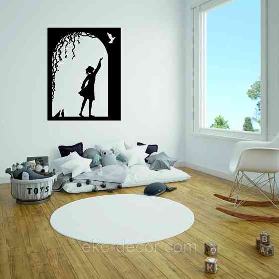 Декоративное настенное Панно «Девочка и голубь» Декор на стену 70*55 см, Черный Киев