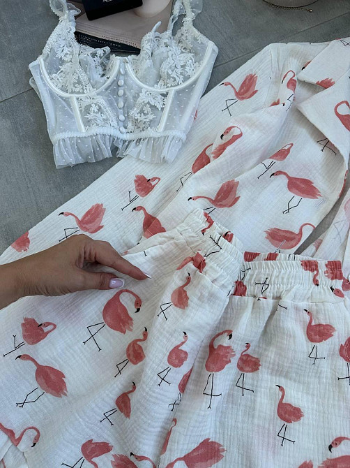 Женская принтованная пижама двойка из натурального муслина Молочный, 44/46 Одесса - изображение 5