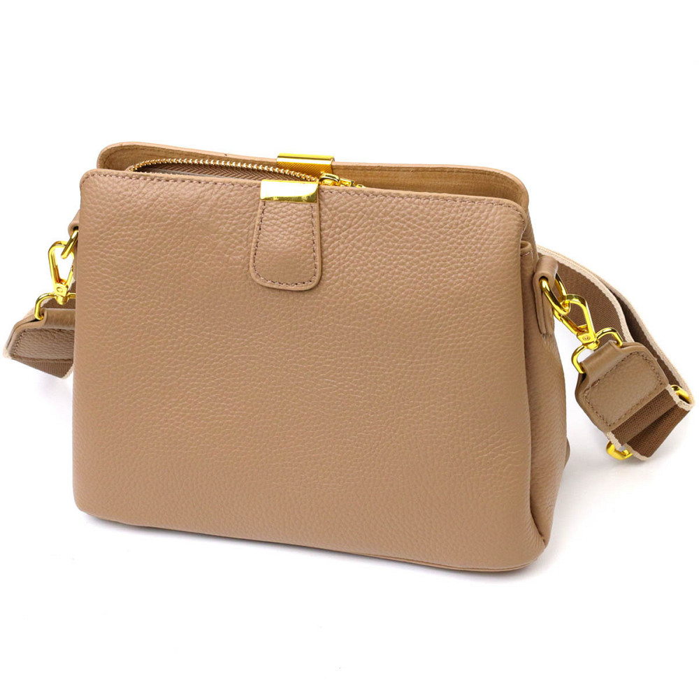 Жіноча модна сумка на три відділення з натуральної шкіри 22106 Vintage Бежева Київ - фото 2