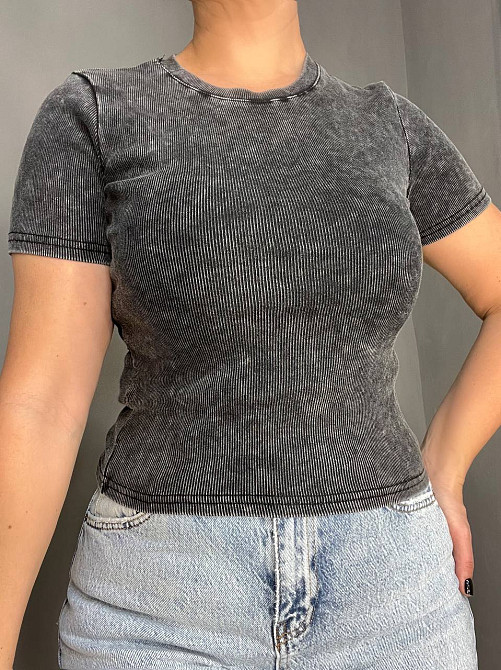 Футболка жіноча A-N 2747 варка тай-дай рубчик топ середня довжина базова one size, чорний, one size Київ - фото 11