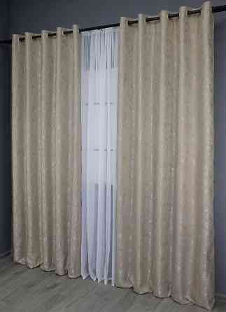 Комплект штор на люверсах VR-Textil Льон мармур Pavliani № 1177ш 150х250 см 2 шт Сіро-бежевий (37-0040) Київ