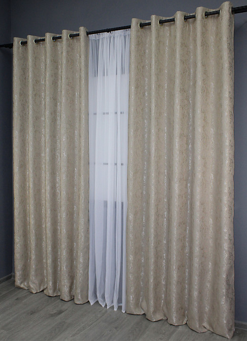 Комплект штор на люверсах VR-Textil Лен мрамор Pavliani № 1177ш 150х250 см 2 шт Серо-бежевый (37-0040) Киев - изображение 4