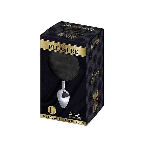 Металева анальна пробка Кролячий хвостик Alive Fluffy Plug L Black, діаметр 3,9 см Sex Aura Київ