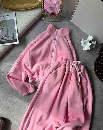 Теплий жіночий прогулянковий костюм із кантом двосторонній фліс. Рожевий Одеса