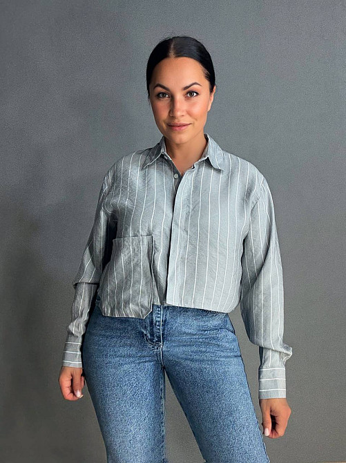 Сорочка жіноча Mix Ray 4447 укорочена з кишенею у тонку смужку сіра, сірий, L Київ - фото 1