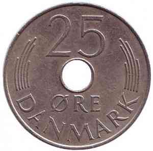 Монета 25 ере. Королева Маргрете II (1973 - 1989), Данія. Полтава