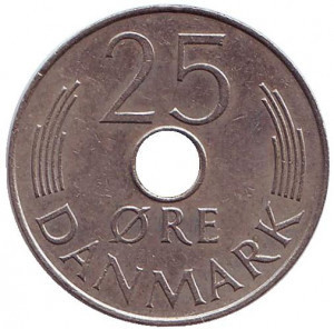 Монета 25 ере. Королева Маргрете II (1973 - 1989), Данія. Полтава - фото 1
