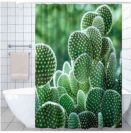Шторка для ванної та душу з кільцями 180x180 см водовідштовхувальна, шторка для ванної та душової з гачками, принт кактуси Кам'янець-Подільський