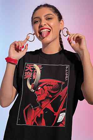 Футболка для хлопчика з аніме принтом Гуррен Лаганн Классік Аніме оверсайз (зріст від 165 до 180) Чорний AnimeJ0443m Дніпро