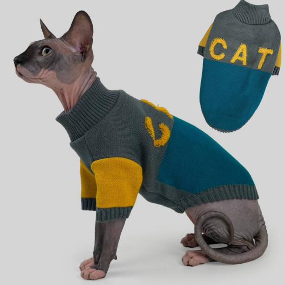 Светр для котів і Кішок В'язаний CAT Сіро-зелений 4 Одеса
