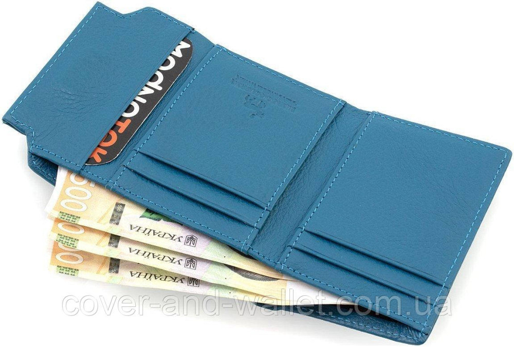 Голубой женский кожаный кошелек маленького размера на магнитной застежке Marco Coverna Бирюзовый Киев - изображение 3