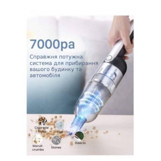 Бездротовий ручний пилосос Holife HM555A Silver (90 Вт, 7 кПа, HEPA, 2200 мАг) акумуляторний міні-пилосос для дому та авто Київ