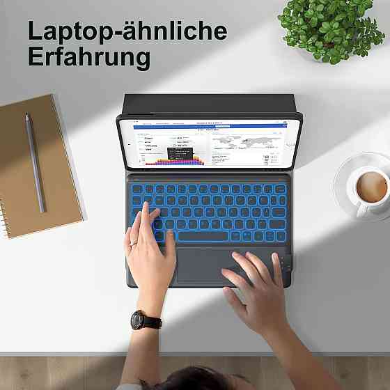 Чохол з магнітною клавіатурою для iPad 9/8/7 10.2”, iPad Pro 10.5 / Air 3, з Bluetooth, тачпадом, RGB-підсвіткою, QWERTZ чорний Київ