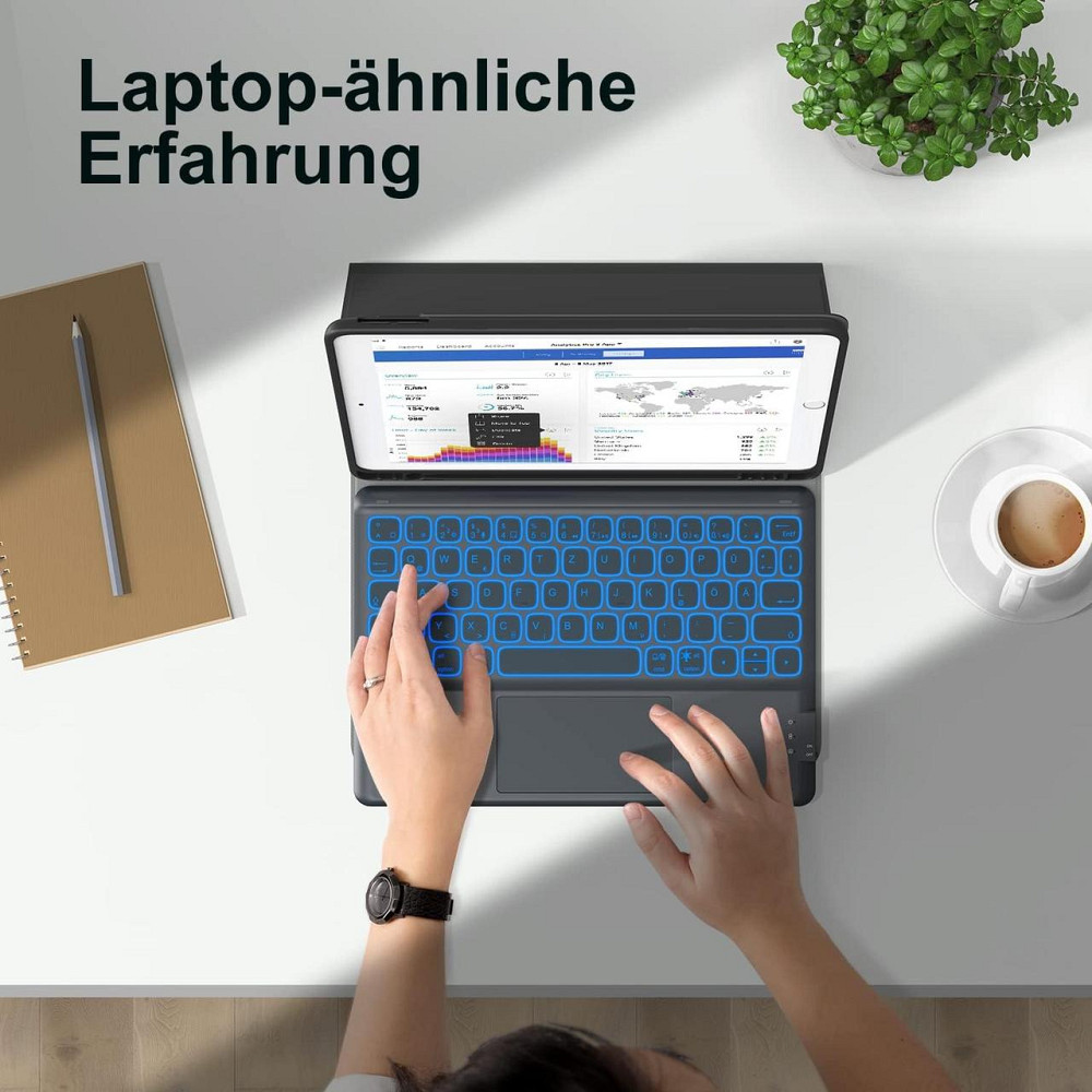 Чохол з магнітною клавіатурою для iPad 9/8/7 10.2”, iPad Pro 10.5 / Air 3, з Bluetooth, тачпадом, RGB-підсвіткою, QWERTZ чорний Київ - фото 6