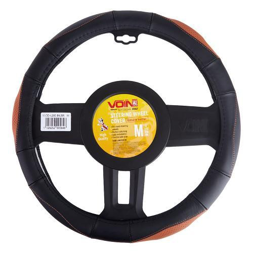 Чохол на кермо VLOD-L285 BK/BR M чорн-коричневий з перфорованої шкіри Харків - фото 1