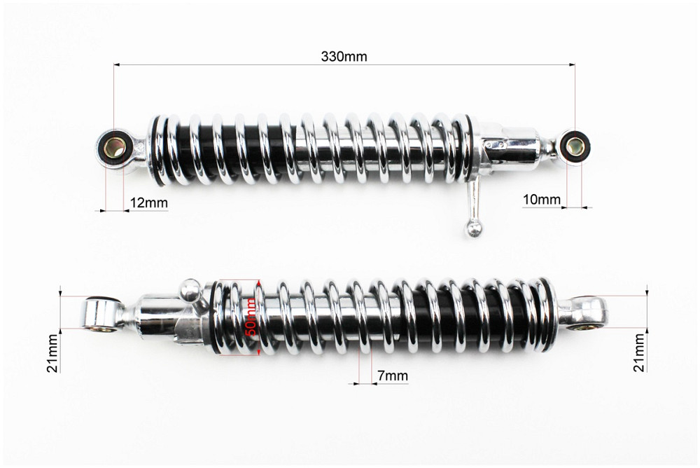 Амортизатор задній 330mm * d50mm (втулка 12mm / втулка 10mm) з важелем регулир., хром к-кт 2шт Бершадь - фото 2