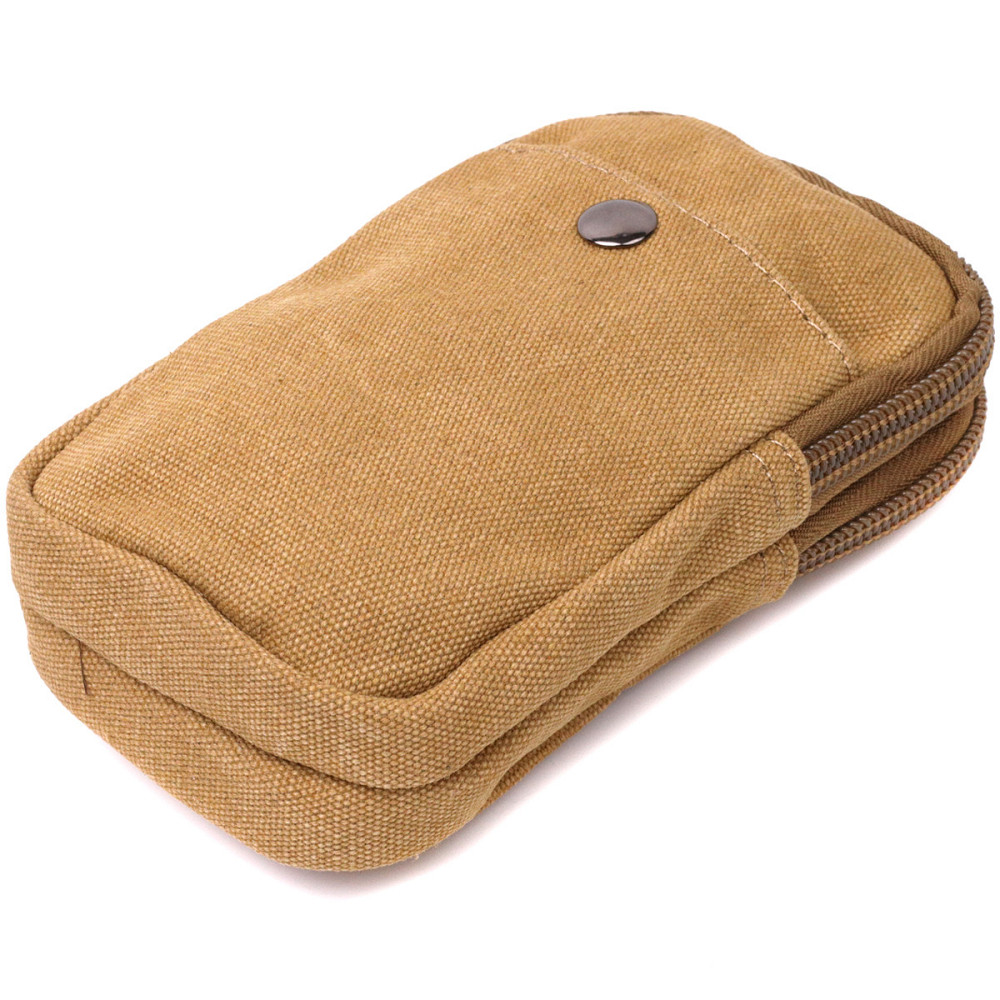 Вертикальная сумка-чехол на пояс с металлическим карабином из текстиля Vintage 22227 Песочный Киев - изображение 5