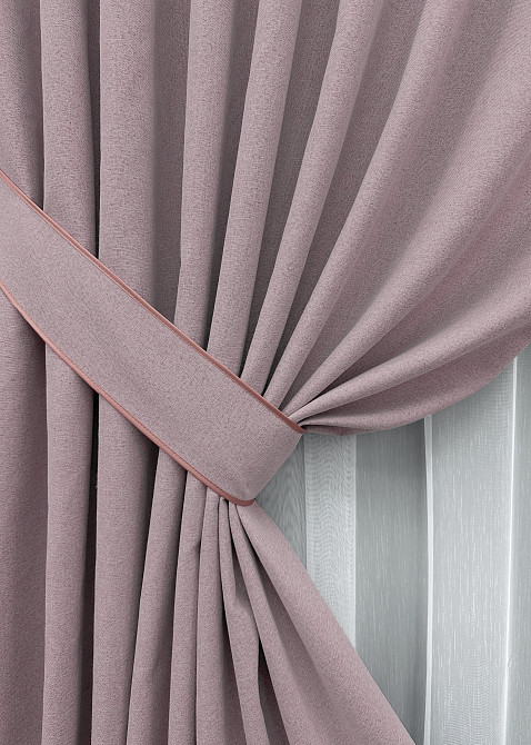Комплект штор VR-Textil 100% блекаут ASHEN NIGHT 200х270 2шт і Тюль 600х270 1843ш-1153т пудровий з білим 71-088/7 Київ - фото 4