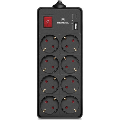 Сетевой фильтр питания REAL-EL RS-PROTECT 805 3m, black (EL122300043) Винница - изображение 1