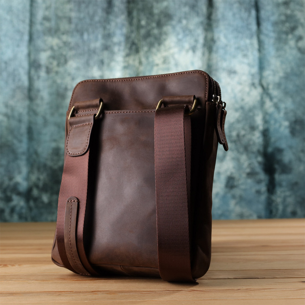 Мужская сумка через плечо из винтажной натуральной кожи Shvigel 20866_1 Коричневый Киев - изображение 9