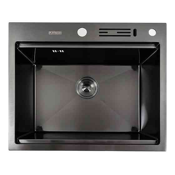 PLATINUM Кухонна мийка чорна PVD 60х50 з підставкою для ножів + Подарунок сифон круглий та доза Коломия