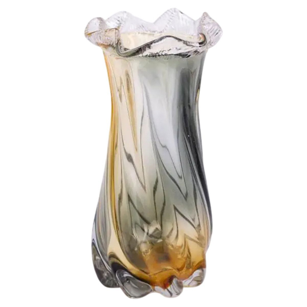 Ваза декоративна 26 см для квітів скляна фігурна ваза з кольорового скла 1.2 л Жовто-сіра HP-9-11 Коломия - фото 1