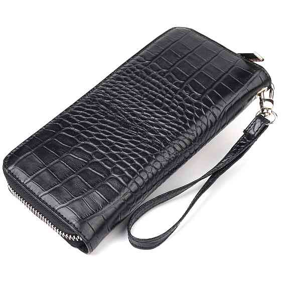 Горизонтальный кошелек для женщин из натуральной фактурной кожи под крокодила CANPELLINI 21623 Черный Киев